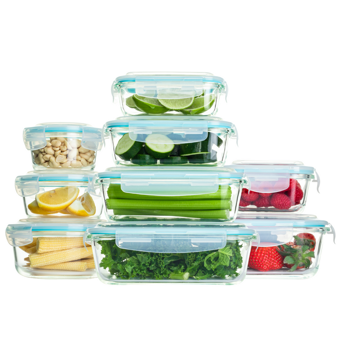 Homiu 9Pcs Glass Storage Food Containers With Lids Airtight Kitchen Meal Prep Containers