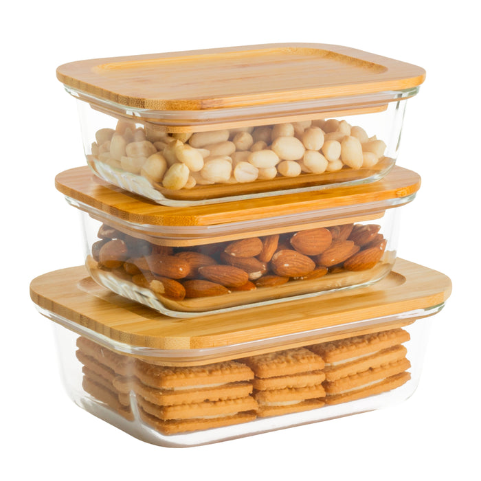 Homiu Glass Food/Storage Container with Bamboo Lids Airtight Leakproof Rectangle