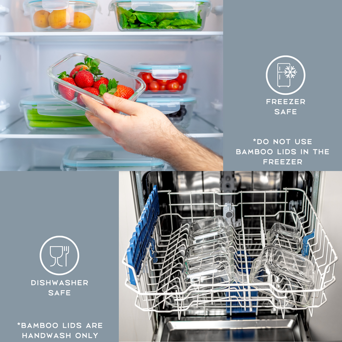 Homiu Glass Food/Storage Container with Bamboo Lids Airtight Leakproof Rectangle