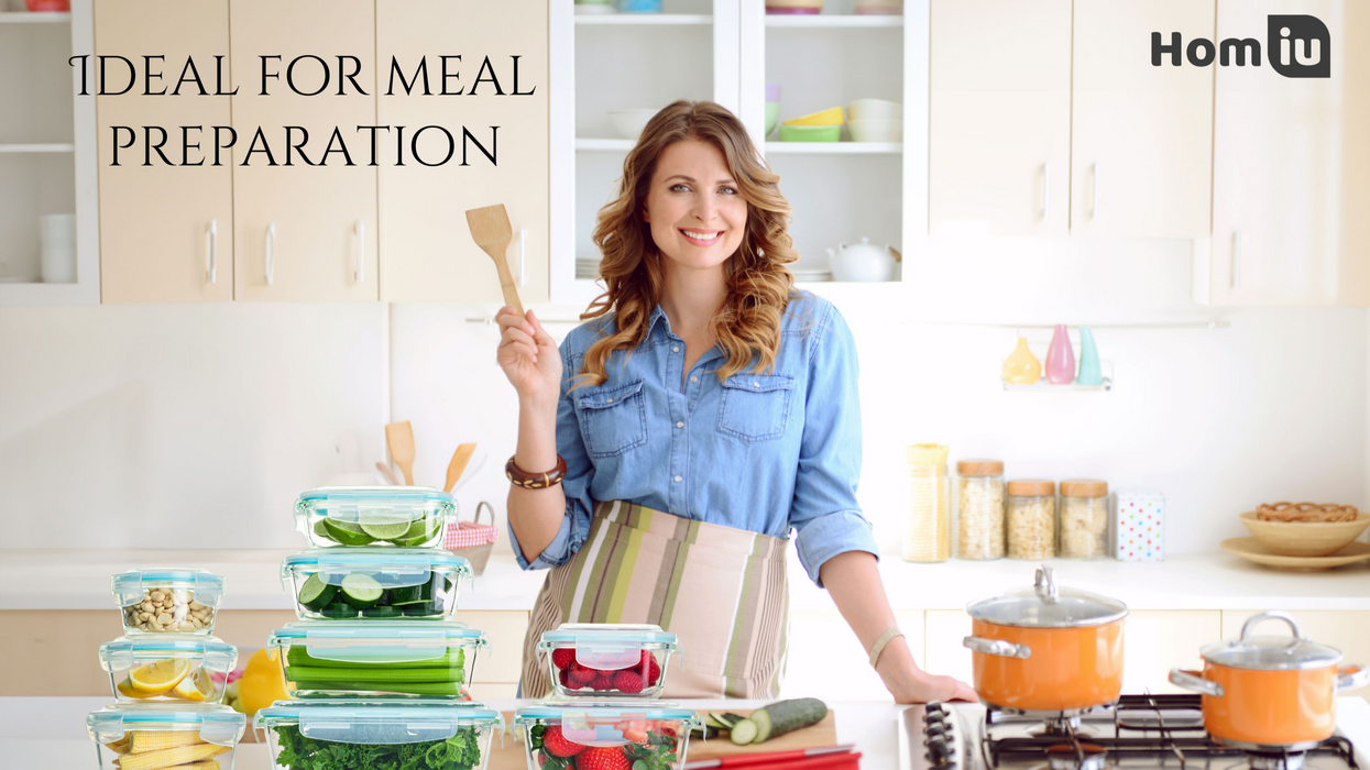 Homiu 4Pcs Airtight Leak-Proof Glass Storage Container