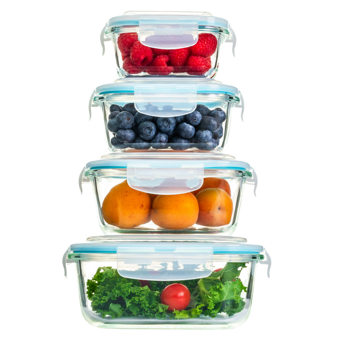 Homiu 4Pcs Airtight Leak-Proof Glass Storage Container