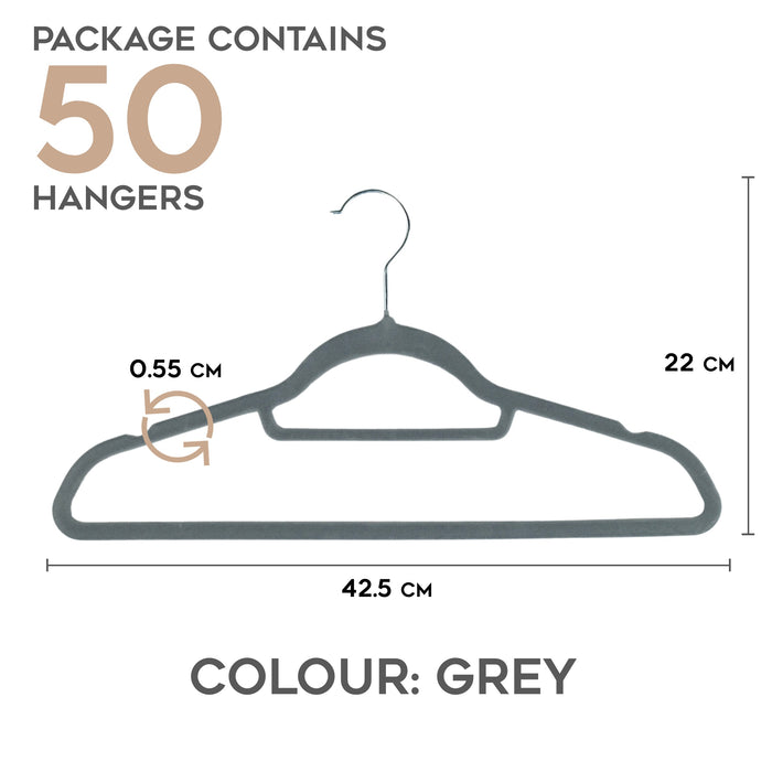 Homiu Velvet Clothes Hangers – 50 Pack, Grey