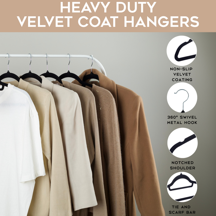 Homiu Velvet Clothes Hangers – 50 Pack, Non-Slip, Space-Saving Black