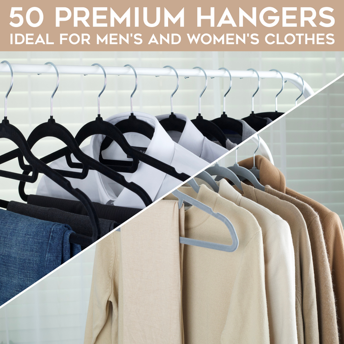 Homiu Velvet Clothes Hangers – 50 Pack, Non-Slip, Space-Saving Black