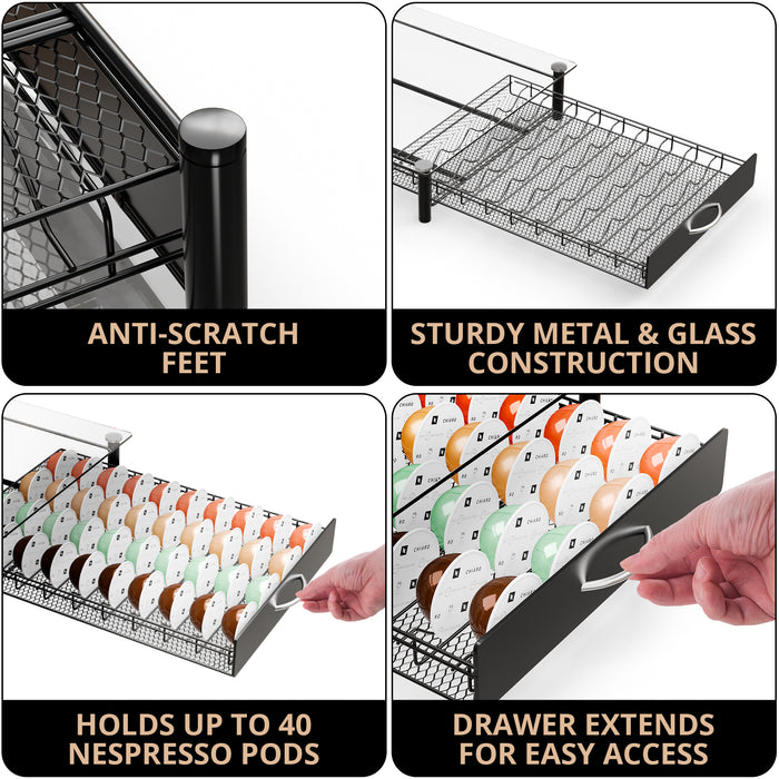 Homiu Nespresso Vertuo Coffee Pod Holder – 40 Pod Storage Drawer & Machine Stand