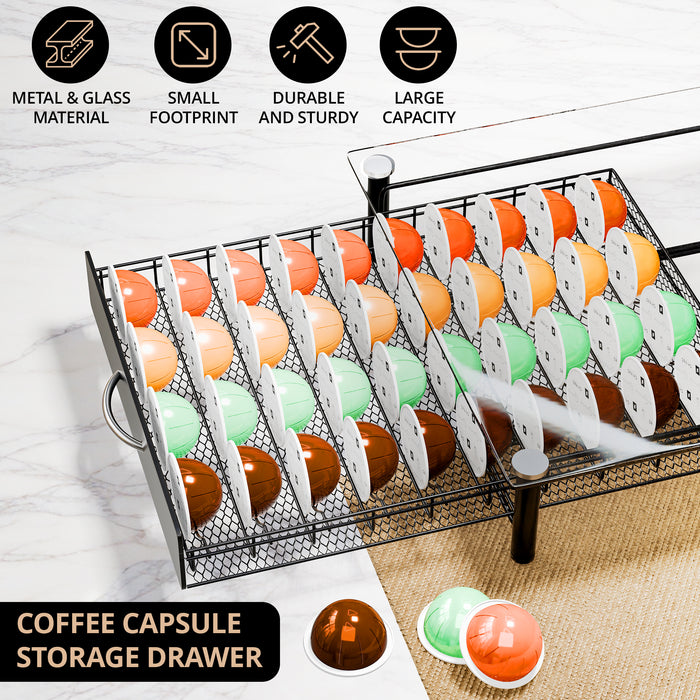Homiu Nespresso Vertuo Coffee Pod Holder – 40 Pod Storage Drawer & Machine Stand