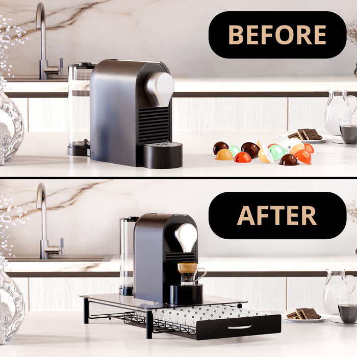 Homiu Nespresso Vertuo Coffee Pod Holder – 40 Pod Storage Drawer & Machine Stand