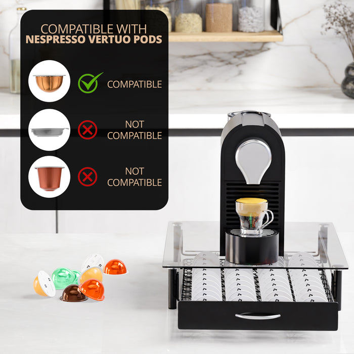 Homiu Nespresso Vertuo Coffee Pod Holder – 40 Pod Storage Drawer & Machine Stand