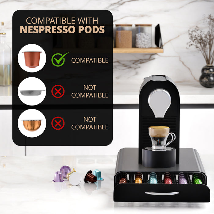 Homiu Nespresso Coffee Pod Holder – 60 Pod Storage Drawer & Machine Stand