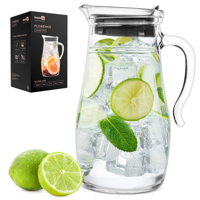 Homiu 1.8L Glass Water Jug with Lid – Hot & Cold Beverage Pitcher