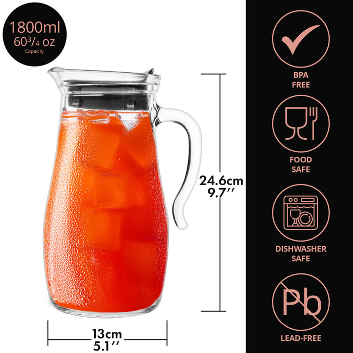 Homiu 1.8L Glass Water Jug with Lid – Hot & Cold Beverage Pitcher