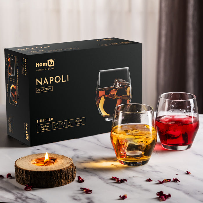 Homiu Napoli Tumbler Glasses Set of 6 – 370ml Whiskey Glassware