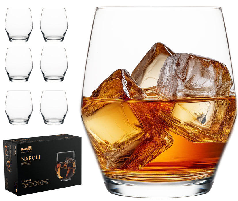 Homiu Napoli Tumbler Glasses Set of 6 – 370ml Whiskey Glassware