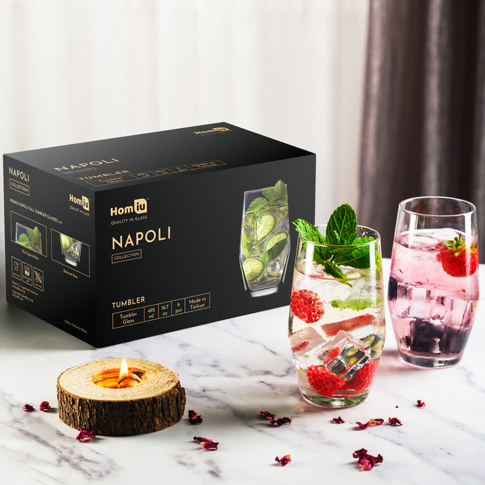 Homiu Napoli Highball Glasses Set of 6 – 495ml Tumblers