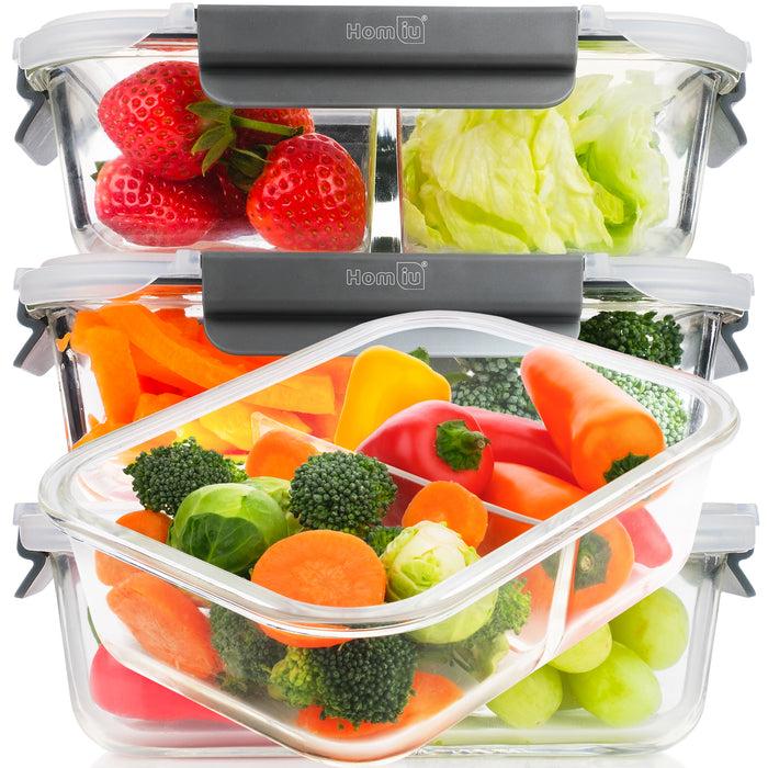 Homiu 3Pcs Airtight Leak-Proof Glass Storage Container