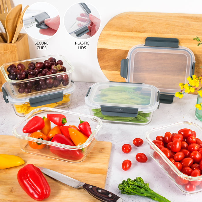 Homiu 5 Pack Glass Meal Prep Containers – Airtight & Oven Safe