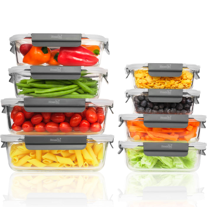 Homiu 8 Pack Glass Meal Prep Containers – Airtight & Oven Safe