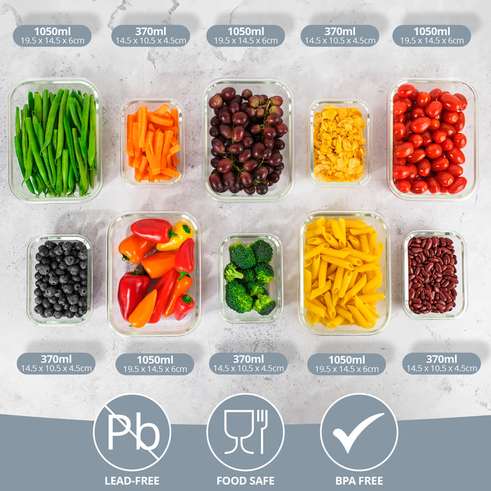 Homiu 10 Pack Glass Meal Prep Containers – Airtight, Leak-Proof, BPA-Free