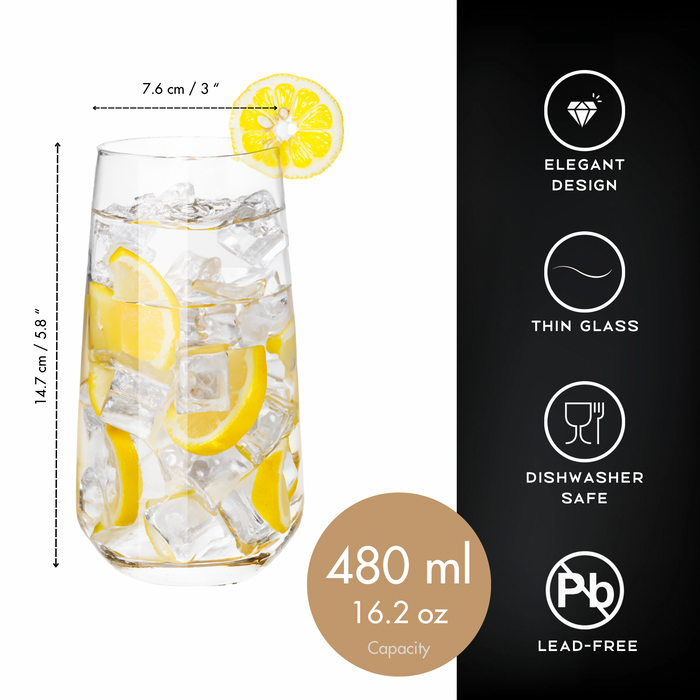 Homiu Florence Highball Glass Set | 6 x 480 ML Tumblers