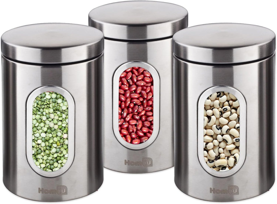 Homiu Tea Coffee Sugar Canisters – Stainless Steel Set of 3