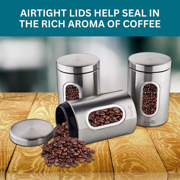 Homiu Tea Coffee Sugar Canisters – Stainless Steel Set of 3