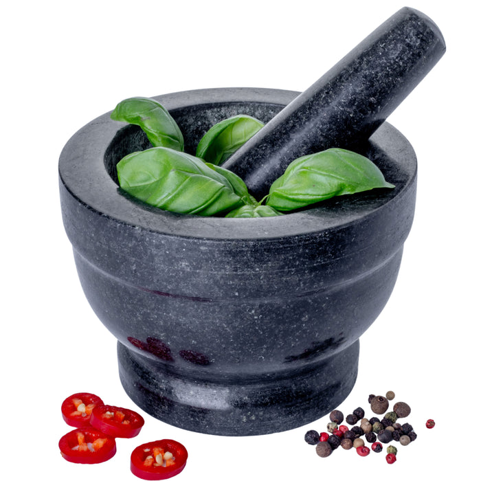 Homiu Granite Pestle and Mortar with Base – 14cm Polished Granite