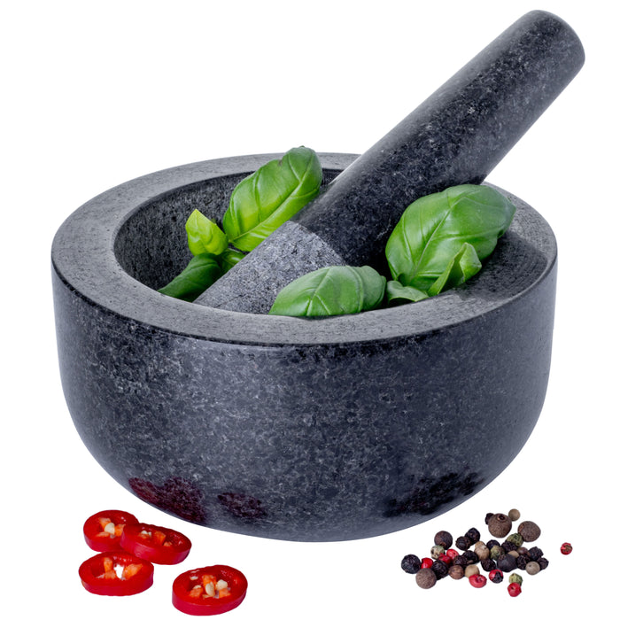 Homiu Granite Pestle and Mortar – Large 15.5cm Stone Grinder