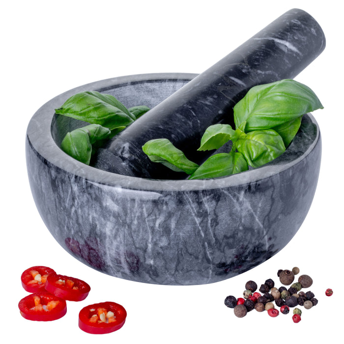Homiu Marble Pestle and Mortar Set – 15cm Black Natural Stone Grinder