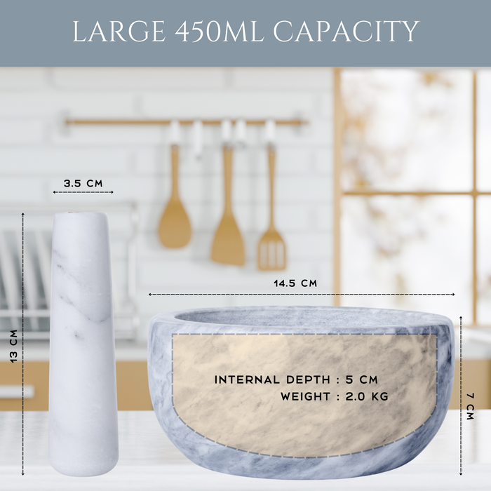 Homiu White Marble Pestle and Mortar Set – 15.5cm Natural Stone Grinder