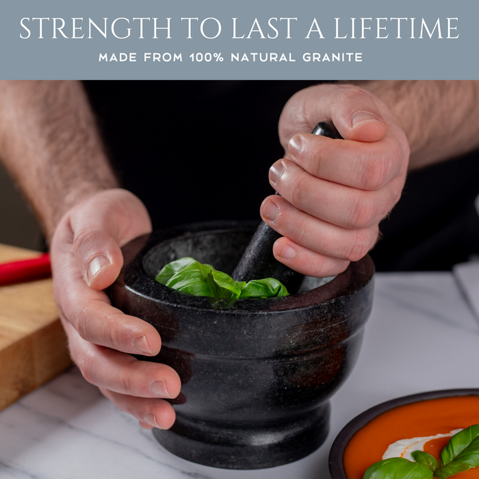 Homiu Granite Pestle and Mortar with Base – 14cm Polished Granite