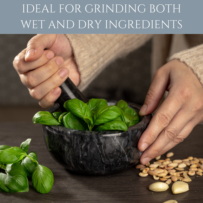 Homiu Marble Pestle and Mortar Set – 15cm Black Natural Stone Grinder