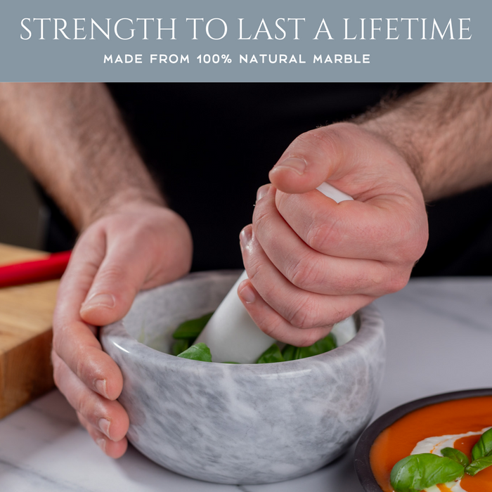 Homiu White Marble Pestle and Mortar Set – 15.5cm Natural Stone Grinder