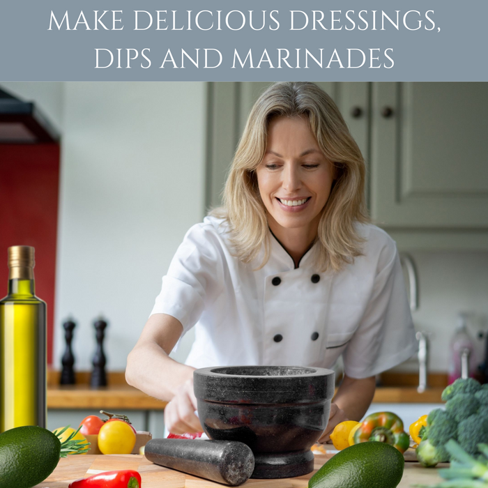 Homiu Granite Pestle and Mortar with Base – 14cm Polished Granite