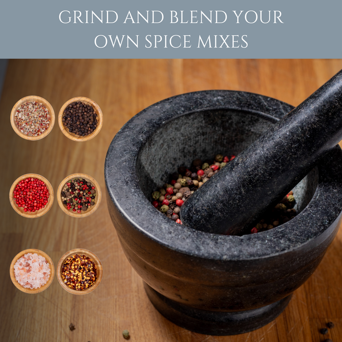 Homiu Granite Pestle and Mortar with Base – 14cm Polished Granite