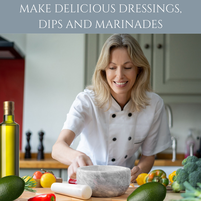 Homiu White Marble Pestle and Mortar Set – 15.5cm Natural Stone Grinder