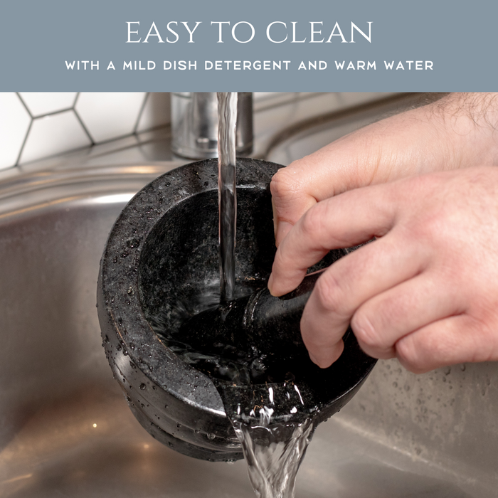 Homiu Granite Pestle and Mortar with Base – 14cm Polished Granite