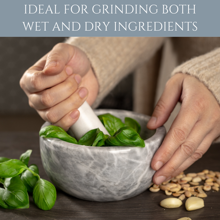 Homiu White Marble Pestle and Mortar Set – 15.5cm Natural Stone Grinder