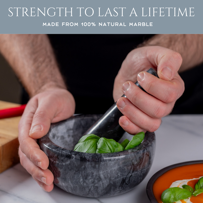 Homiu Marble Pestle and Mortar Set – 15cm Black Natural Stone Grinder