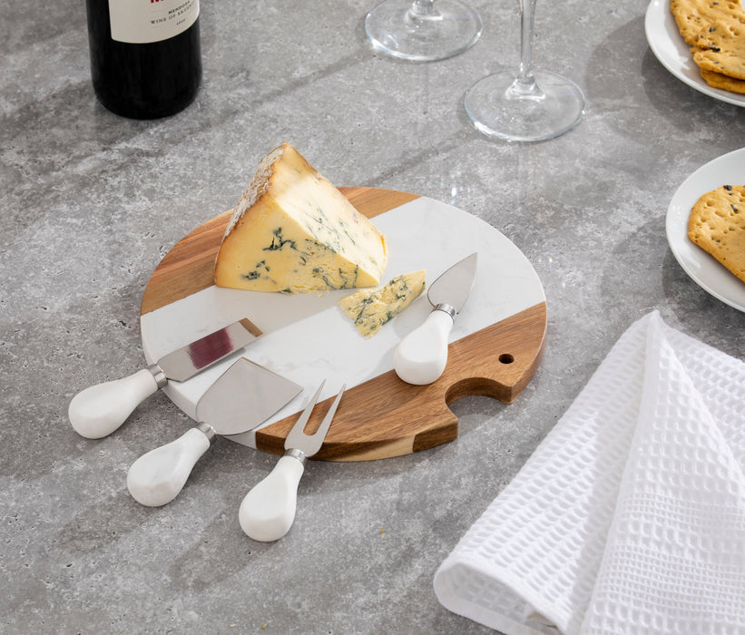Homiu Cheese Board With Cheese Knife and Fork Set