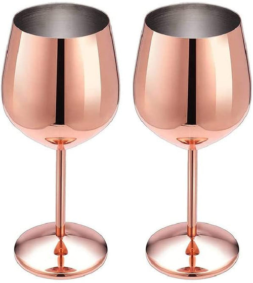 Homiu Stainless Steel Wine Glass, 520 ML, Pack of 2 Rose, Silver, Gold Glasses, Gift Set, Shatterproof Goblet