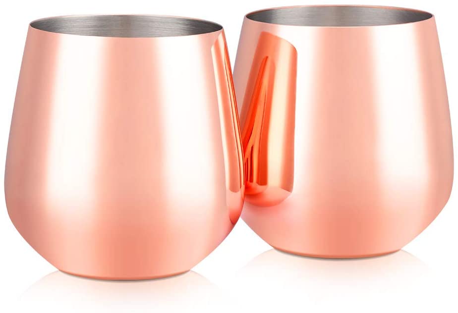 Homiu Stainless Steel, Metal Tumbler, 2 Pack, BPA Free, Stemless Wine, Cocktail, Juice Glasses, Shatterproof, Gift, Silver, Rose, Gold