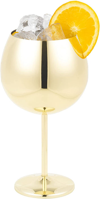 Homiu Stainless Steel Gin Glass 700ml, 2 Pack, Gold, Round Glasses Gift Set Shatterproof Goblet