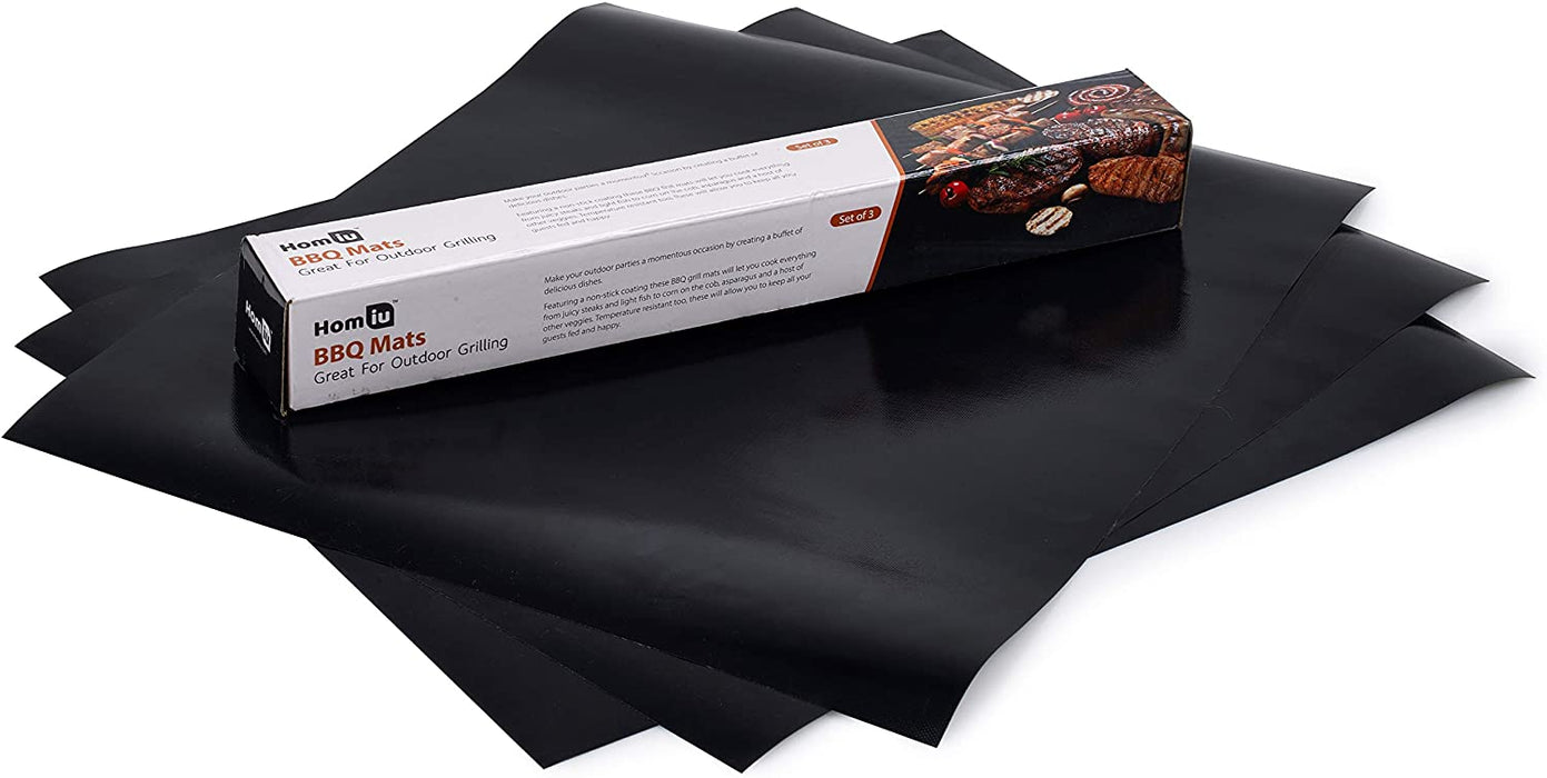 Homiu BBQ set of 3 Grill Mats Heat Resistant Non-Stick Reusable; Works On Electric, Gas, Charcoal