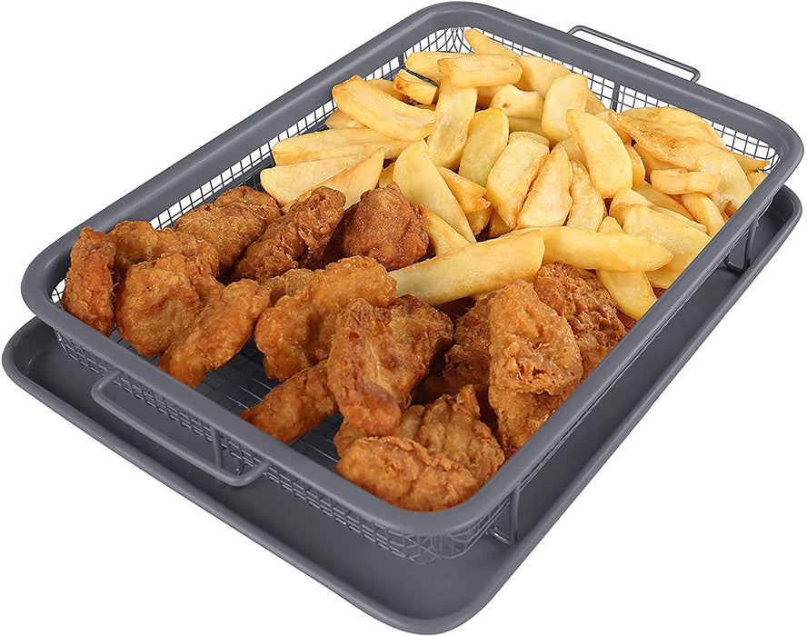 Homiu Rectangle Crisper Tray Set, Non-Stick, BBQ Oven Mesh Baking Tray, Chips, Set