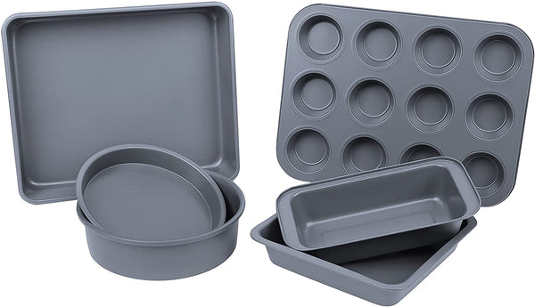 Homiu 6 Piece Baking Tray Set, Non Stick Carbon Steel Baking Trays for Oven, Tin