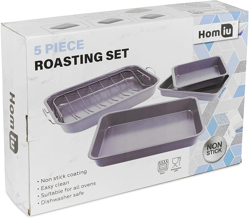 Homiu 5 Piece Non Stick Pan Set Roasting Frying Fry Stock Tray Cooking Cookware