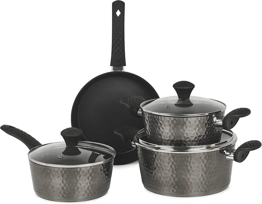 Homiu Pan Set, 7 Piece, Induction, Titanium Base, Aluminium with Tempered Glass Lids
