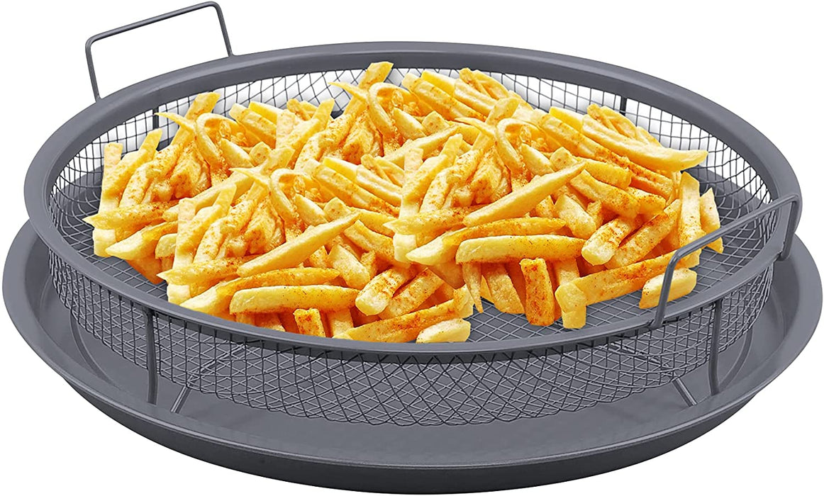Round Oven Crisper Tray, Non-Stick Air Fry Crisper Basket with Tray, Carbon