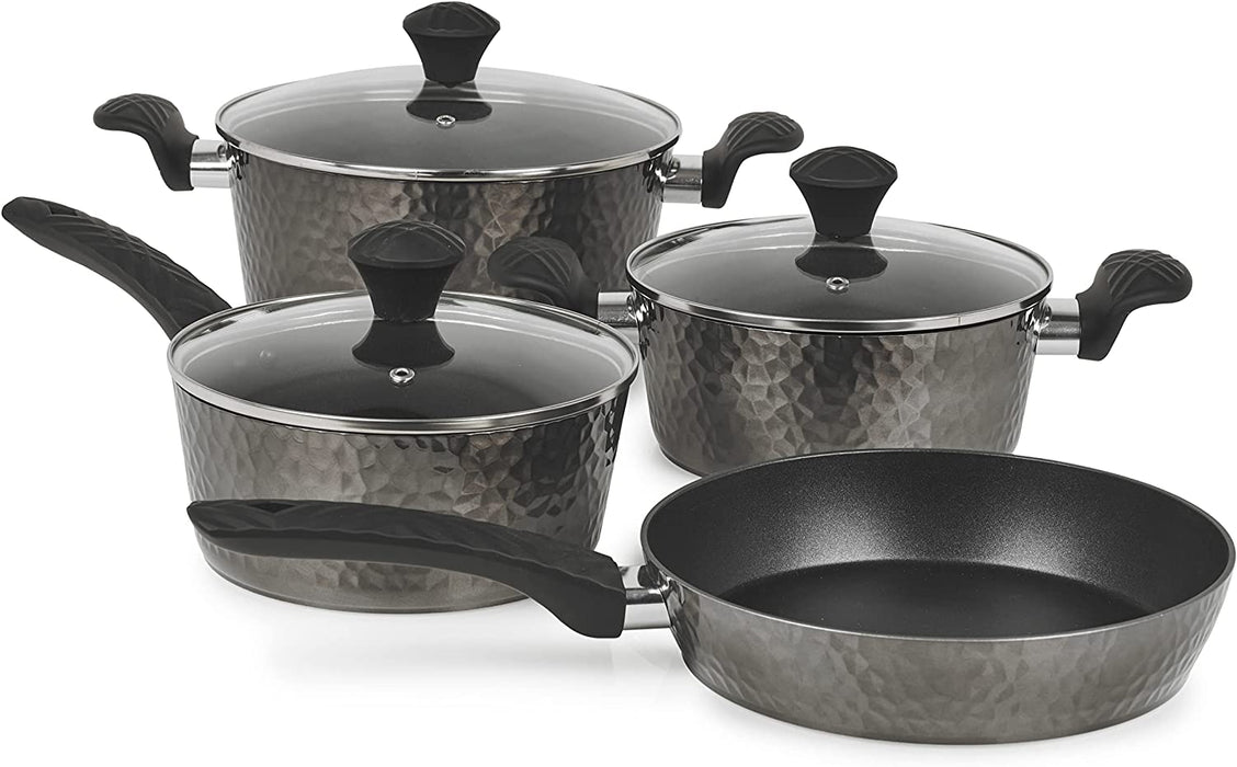 Homiu Pan Set, 7 Piece, Induction, Titanium Base, Aluminium with Tempered Glass Lids