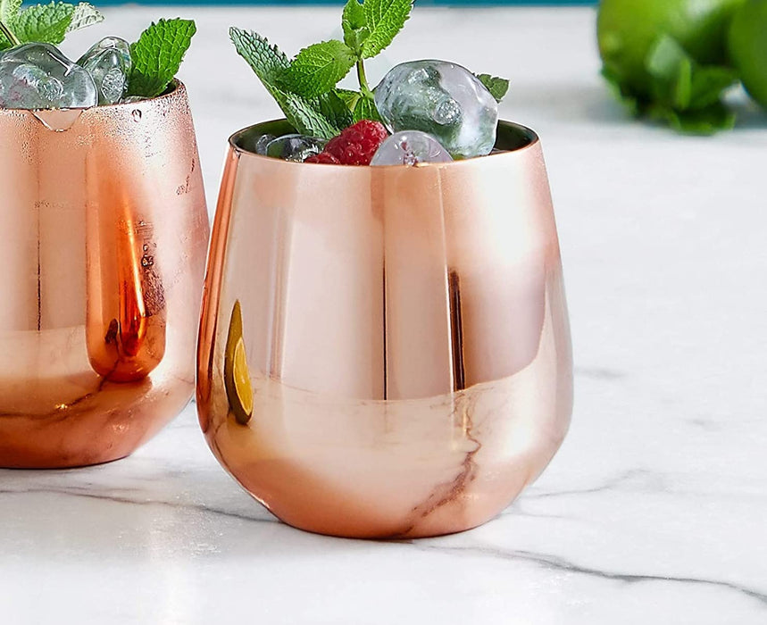 Homiu Stainless Steel, Metal Tumbler, 2 Pack, BPA Free, Stemless Wine, Cocktail, Juice Glasses, Shatterproof, Gift, Silver, Rose, Gold